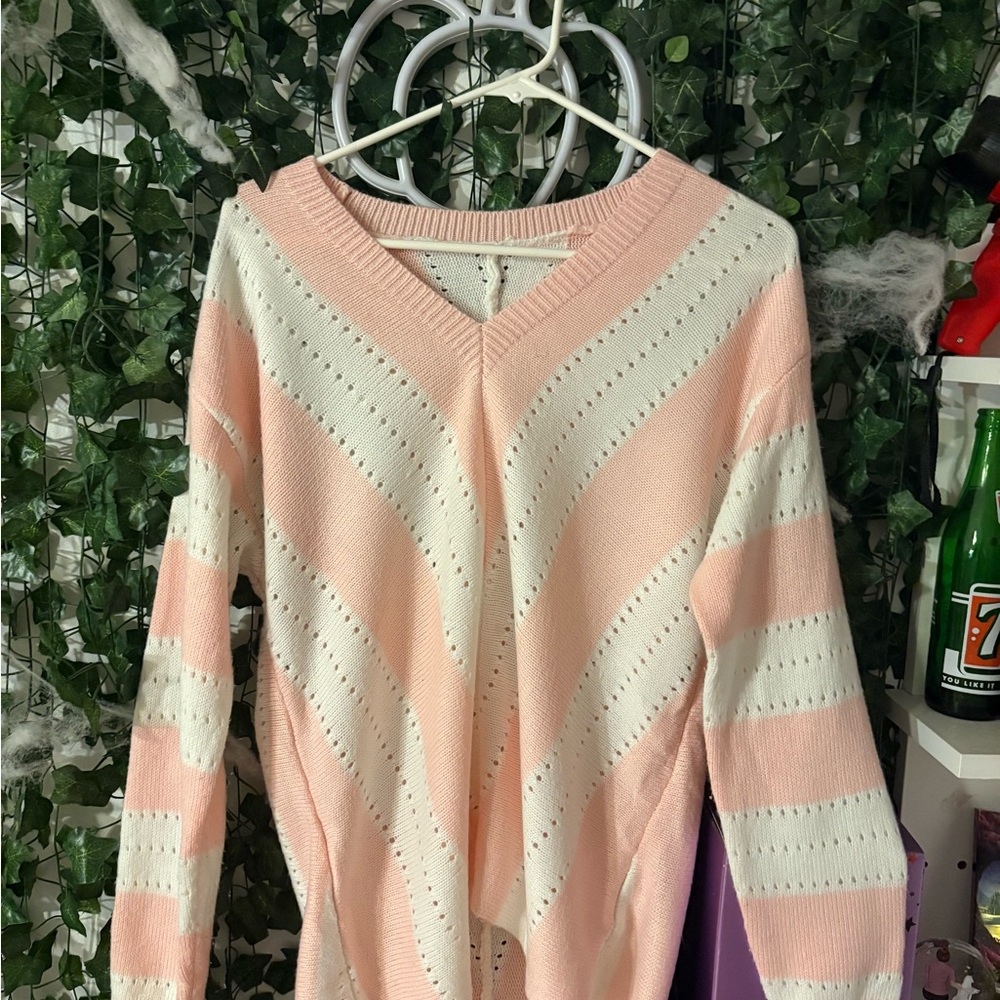 Pink and White Striped Sweater